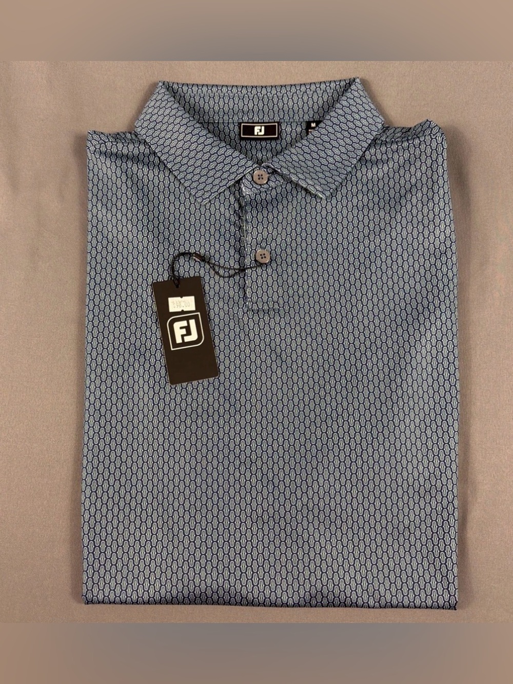 FootJoy Golf Shirt Polo Sleeve Logo Bracket Print Medium Blue Polyester MSRP $95